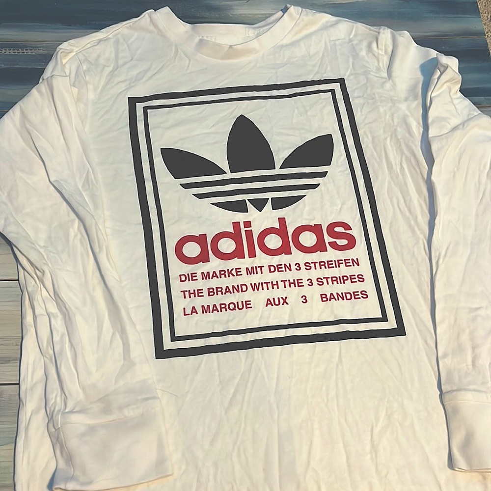 Adidas mens long sleeve shirt black, white and red